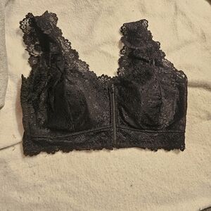 FEOYA Front Zipper Sports Bra Adjustable Extra-Elastic Seamless Lace